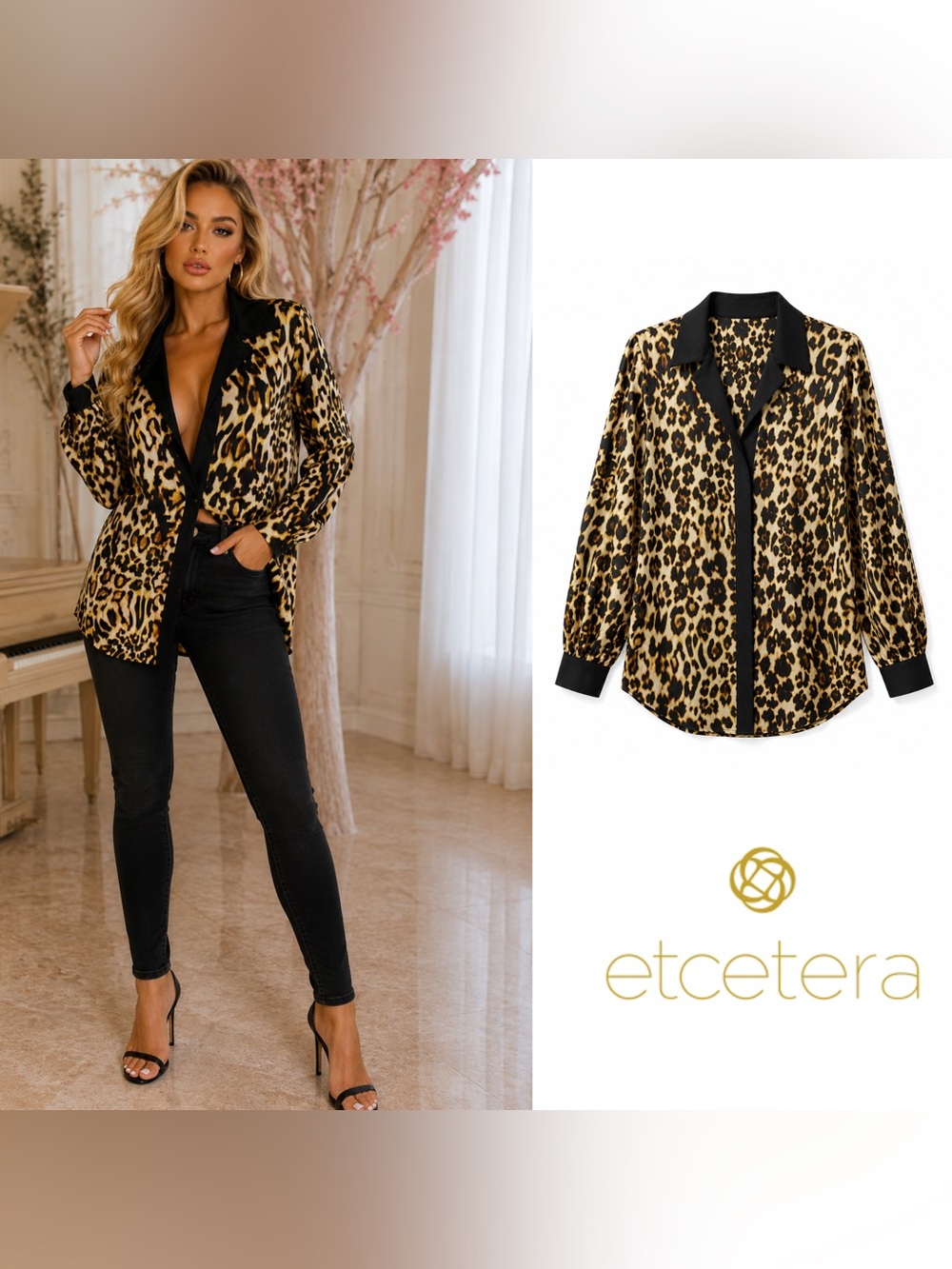 NEW ETCETERA Cat Walk Animal Print Button Down Blouse Tunic